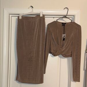 Sincerely Jules Elegant Tan Skirt Set NWT